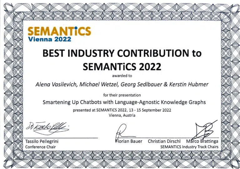 Coreon awarded best industry contribution at Semantics Vienna 2022